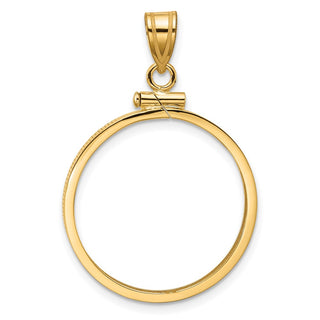10k Yellow Gold Polished 22.6mm x 1.9mm Screw Top Coin Bezel Pendant - Fits 10 Pesos and US $5 Liberty Classic