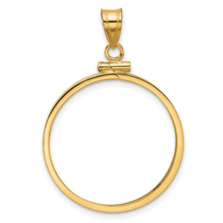 14k Yellow Gold 25.0mm Polished Screw Top Coin Bezel Pendant - Fits 1/2 oz Maple Leaf and Other Coins
