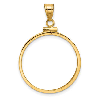 10k Yellow Gold Polished 25.0mm x 2.35mm Screw Top Coin Bezel Pendant - Fits 1/2 oz Maple Leaf and Other Coins