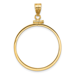 14k Yellow Gold 27mm Polished Screw Top Coin Bezel Pendant - Fits 1/2 oz American Eagle, US $10 Liberty, and Other Coins