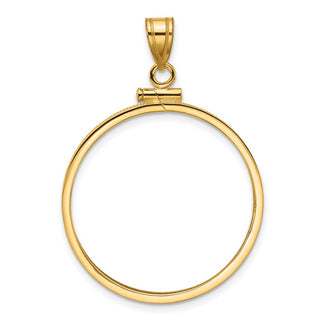 14k Yellow Gold 27mm Polished Screw Top Coin Bezel Pendant - Fits 1/2 oz American Eagle, US $10 Liberty, and Other Coins