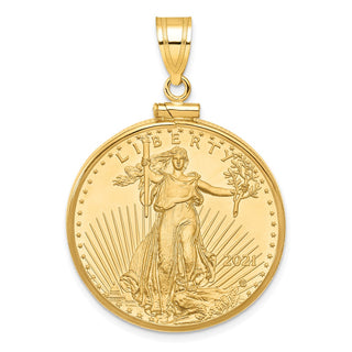 14k Yellow Gold Polished Mounted 1/2oz American Eagle Screw Top Coin Bezel Pendant