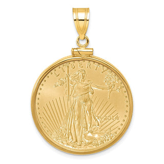 14k Yellow Gold Polished Mounted 1/2oz American Eagle Screw Top Coin Bezel Pendant
