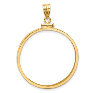 14k Yellow Gold 30mm Polished Screw Top Coin Bezel Pendant - Fits 1 oz Maple Leaf and 1/2 oz Cat
