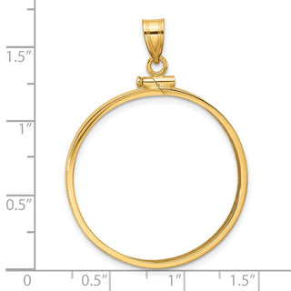 14k Yellow Gold 30mm Polished Screw Top Coin Bezel Pendant - Fits 1 oz Maple Leaf and 1/2 oz Cat