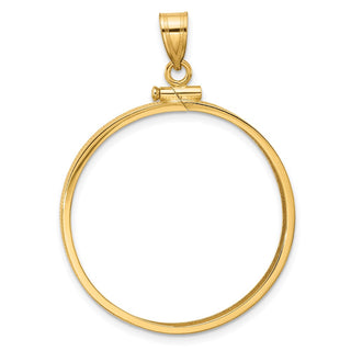 10k Yellow Gold Polished 30.0mm x 3.00mm Screw Top Coin Bezel Pendant - Fits 1 oz Maple Leaf and 1/2 oz Cat