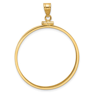 14k Polished 32.7mm x 3.00mm Screw Top Coin Bezel Pendant - Fits 1 oz American Eagle, 1 oz Cat, and 1 oz Krugerrand