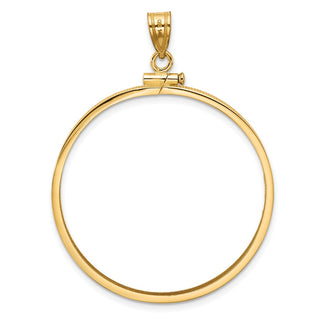 14k Yellow Gold 34.2mm Polished Screw Top Coin Bezel Pendant - Fits US $20 Liberty and US $20 St. Gaudens