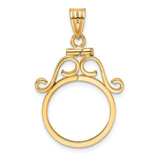 14k Yellow Gold 16.5mm English Scroll Screw Top Coin Bezel Pendant - Fits 1/10 oz American Eagle and 1/10 oz Krugerrand