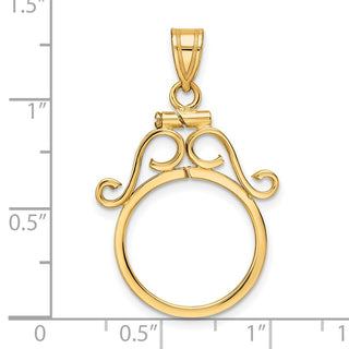 14k Yellow Gold 16.5mm English Scroll Screw Top Coin Bezel Pendant - Fits 1/10 oz American Eagle and 1/10 oz Krugerrand