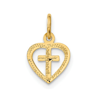 14k Yellow Gold Cross In Heart Charm