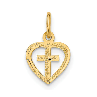 14k Yellow Gold Cross In Heart Charm