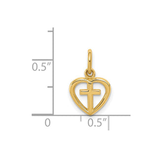 14k Yellow Gold Cross In Heart Charm
