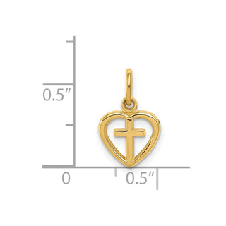 14k Yellow Gold Cross In Heart Charm