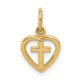 14k Yellow Gold Cross In Heart Charm