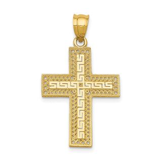 14k Yellow Gold Greek Filigree Cross Pendant