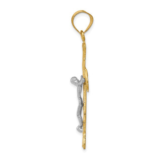 14k Yellow and White Gold Diamond-Cut Fleur De Lis Crucifix Pendant C2000