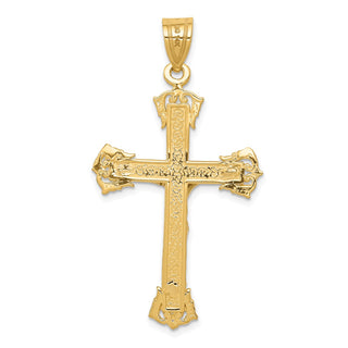 14k Yellow and White Gold Diamond-Cut Fleur De Lis Crucifix Pendant C2000