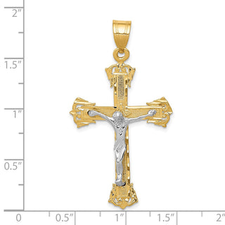 14k Yellow and White Gold Diamond-Cut Fleur De Lis Crucifix Pendant C2000