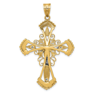 14k Yellow and White Gold Diamond-Cut Fancy Crucifix Pendant