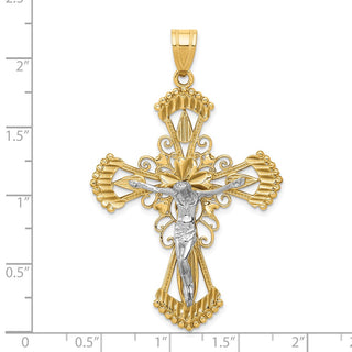 14k Yellow and White Gold Diamond-Cut Fancy Crucifix Pendant