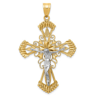 14k Yellow and White Gold Diamond-Cut Fancy Crucifix Pendant
