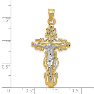 14k Yellow and White Gold Diamond-Cut Latin Crucifix Pendant C2005