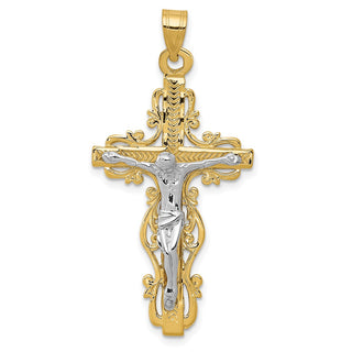 14k Yellow and White Gold Diamond-Cut Latin Crucifix Pendant C2005