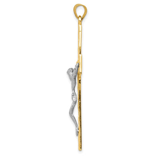 14k Yellow and White Gold Diamond-Cut Latin Crucifix Pendant C2015