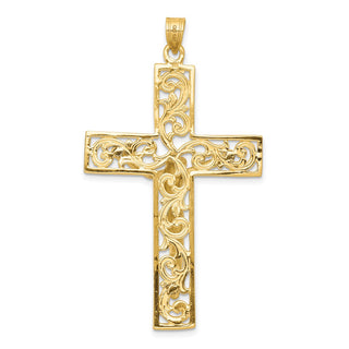 14k Yellow and White Gold Diamond-Cut Latin Crucifix Pendant C2015