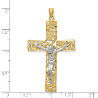 14k Yellow and White Gold Diamond-Cut Latin Crucifix Pendant C2015
