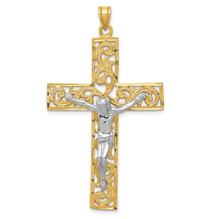 14k Yellow and White Gold Diamond-Cut Latin Crucifix Pendant C2015
