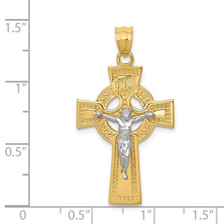 14k Yellow and White Gold Inri Celtic Crucifix Pendant