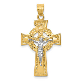 14k Yellow and White Gold Inri Celtic Crucifix Pendant
