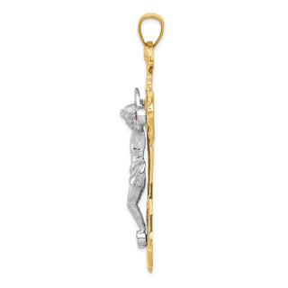 14k Two-tone Gold Polished with Red CZs Crucifix Pendant C2034
