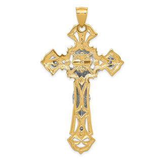 14k Two-tone Gold Polished with Red CZs Crucifix Pendant C2034