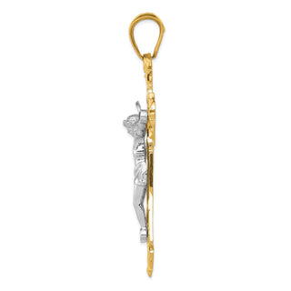14k Two-tone Gold Polished with Red CZs Crucifix Pendant C2035