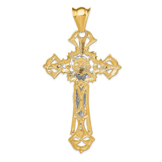 14k Two-tone Gold Polished with Red CZs Crucifix Pendant C2035