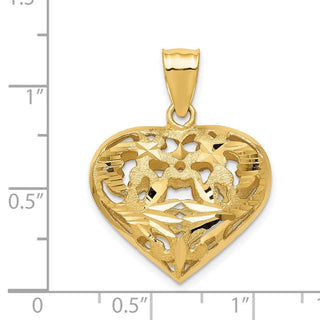 14k Yellow Gold Fancy 3D Heart Charm C206