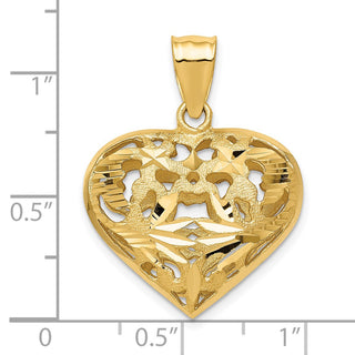 14k Yellow Gold Fancy 3D Heart Charm C206