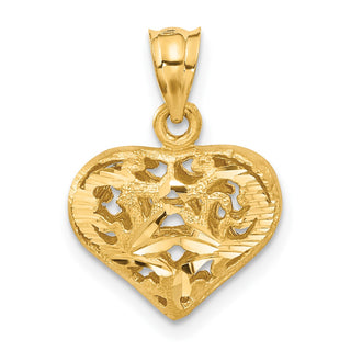 14k Yellow Gold Polished 3-D Filigree Puffed Heart Charm C207