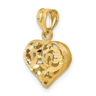 14k Yellow Gold Polished 3-D Filigree Puffed Heart Charm C207