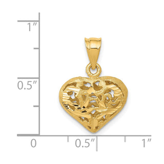 14k Yellow Gold Polished 3-D Filigree Puffed Heart Charm C207