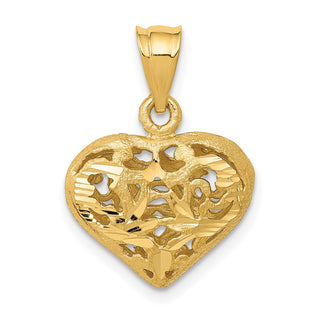 14k Yellow Gold Polished 3-D Filigree Puffed Heart Charm C207