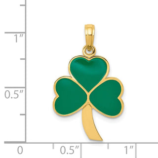 14k Yellow Gold Green Enameled Shamrock Pendant