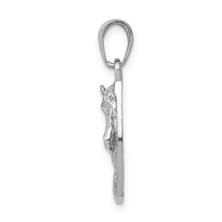 14K White Gold Solid Polished Horse Head In Horseshoe Pendant