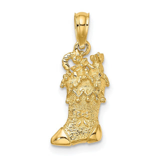 14k Yellow Gold Solid Polished 3D Christmas Stocking Pendant
