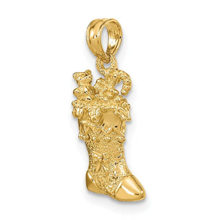 14k Yellow Gold Solid Polished 3D Christmas Stocking Pendant