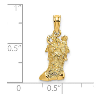 14k Yellow Gold Solid Polished 3D Christmas Stocking Pendant