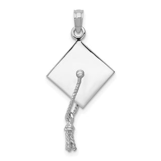14k White Gold 3-D Graduation Cap w/Moveable Tassel Pendant